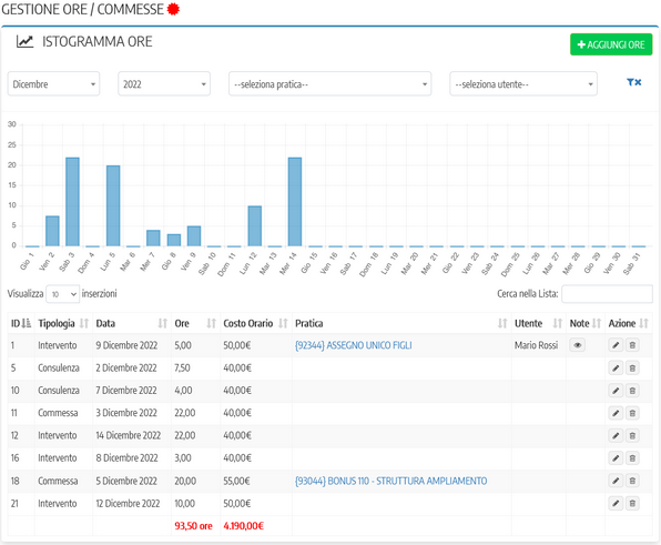 Istogramma Gestione Ore / Commesse